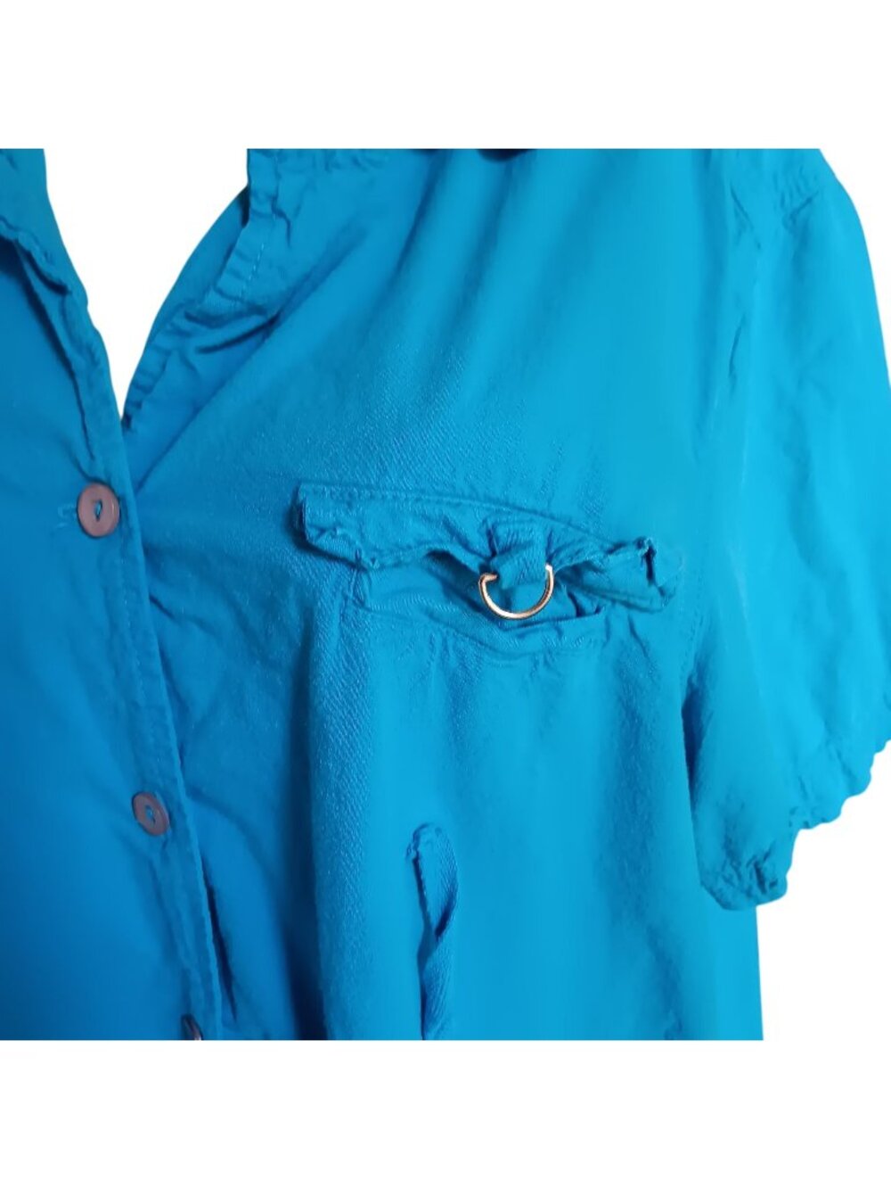 1X Women's Vintage Mom Top Erika Turquoise Button-Down Cotton 1990's